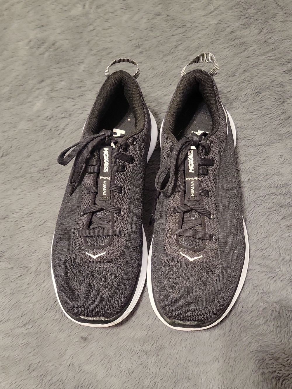 Hoka Women's Black Knit Athletic Running Shoes with White Soles